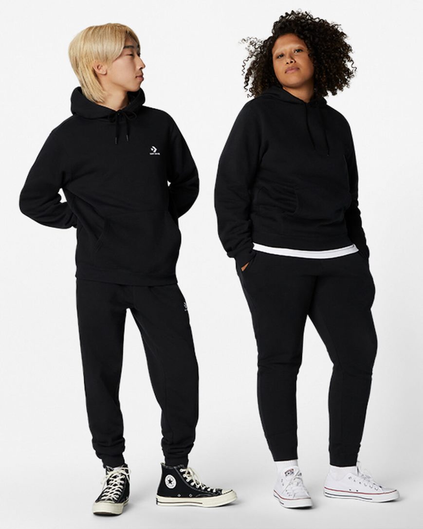 Women's Converse Go-To Embroidered Star Chevron Standard Fit Fleece Hoodie Black | AU 40189A